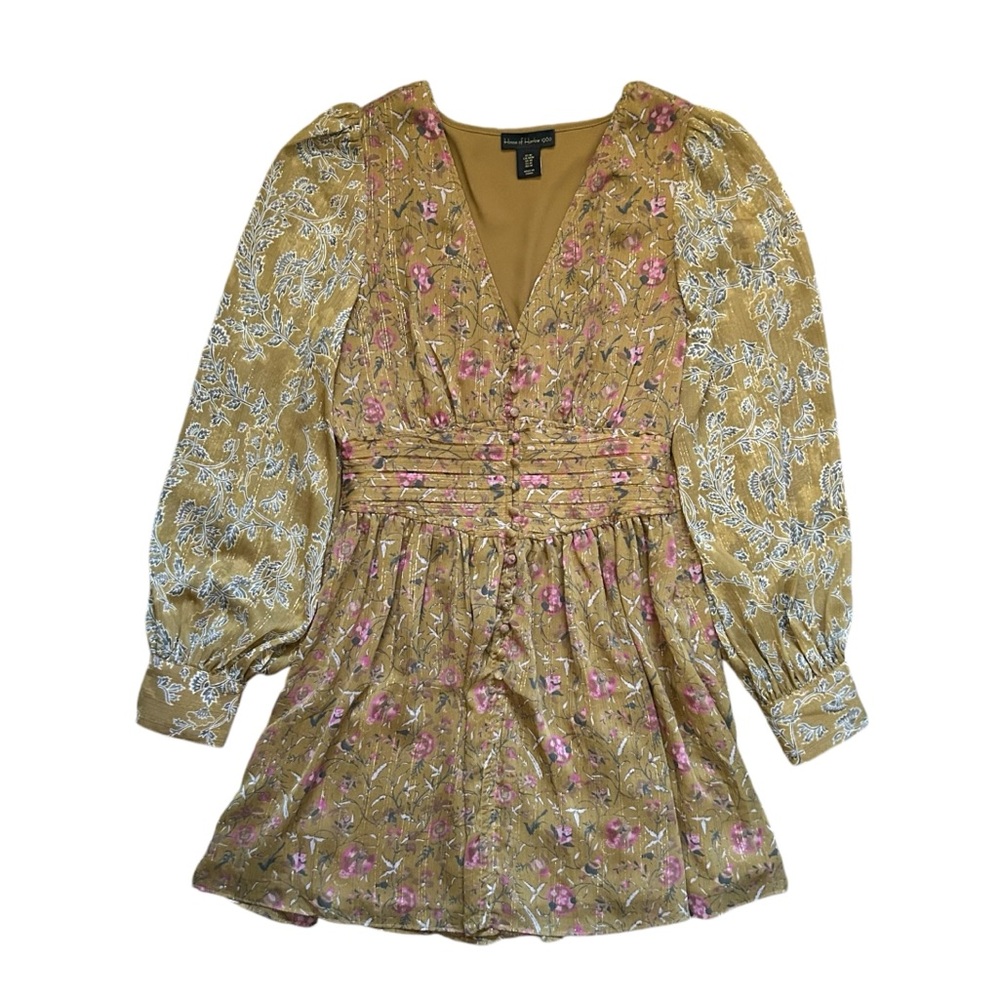 House of Harlow 1960 Floral Metallic Long Sleeve Mini Dress Fairy Grunge Boho M